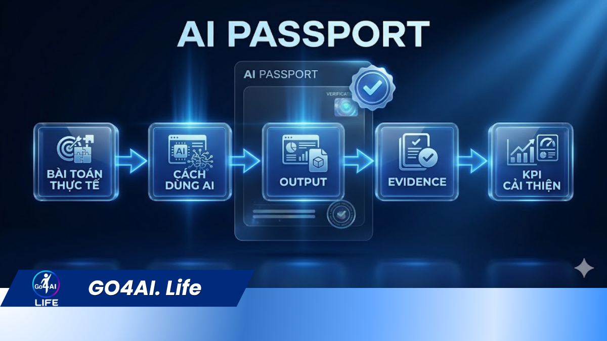 Một hồ sơ AI Passport cần thể hiện rõ bài toán, output, evidence và kết quả cải thiện.