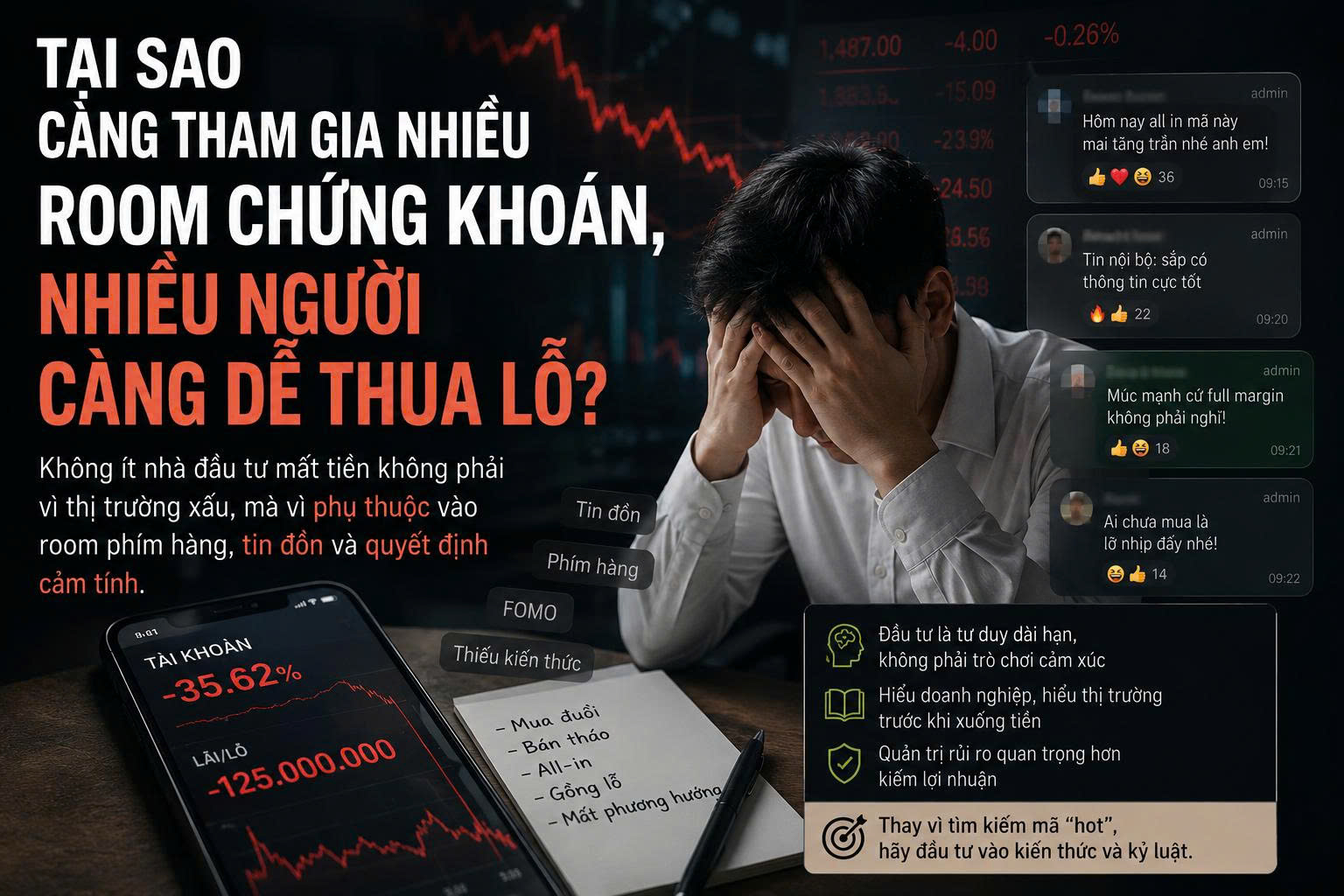 Tại sao càng tham gia nhiều room chứng khoán, nhiều người càng dễ thua lỗ?